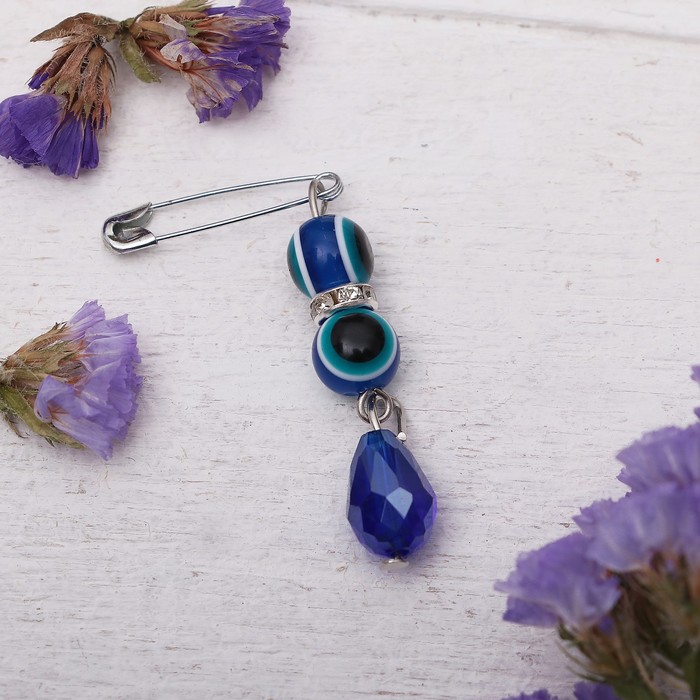 Булавка-оберег "Ровной дороги", 8см, цвет бело-синий в серебре