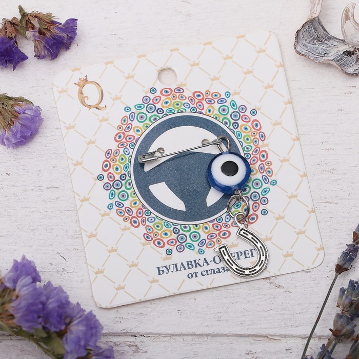 Булавка-оберег "Ни гвоздя! Ни жезла!", 6см, цвет бело-синий в серебре