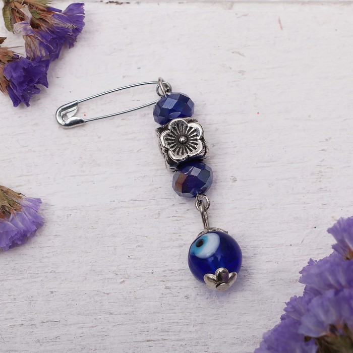 Булавка-оберег "Хорошего настроения", 6см, цвет бело-синий в серебре