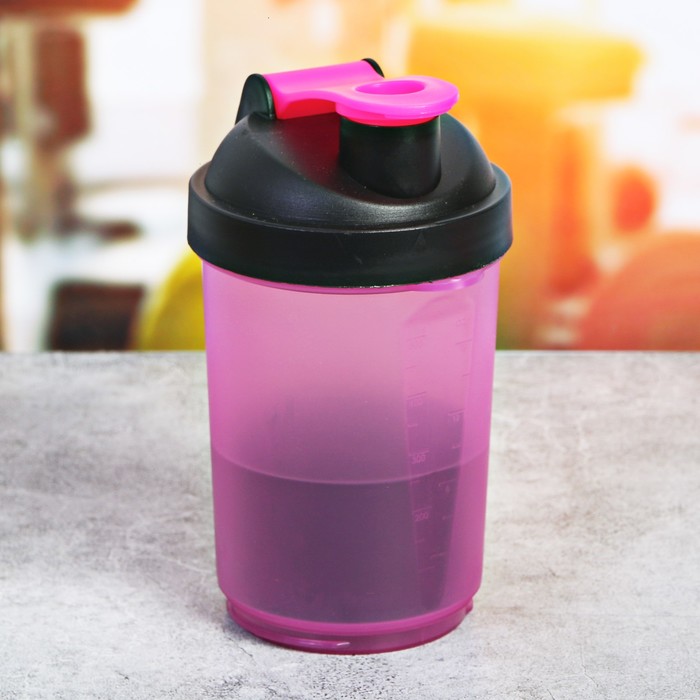 Шейкер спортивный с чашей под протеин 500 мл, розовый