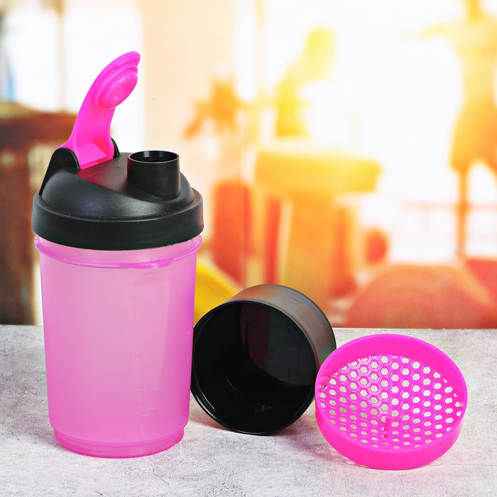 Шейкер спортивный с чашей под протеин 500 мл, розовый