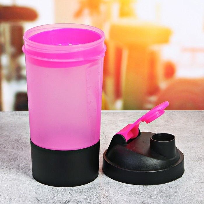 Шейкер спортивный с чашей под протеин 500 мл, розовый