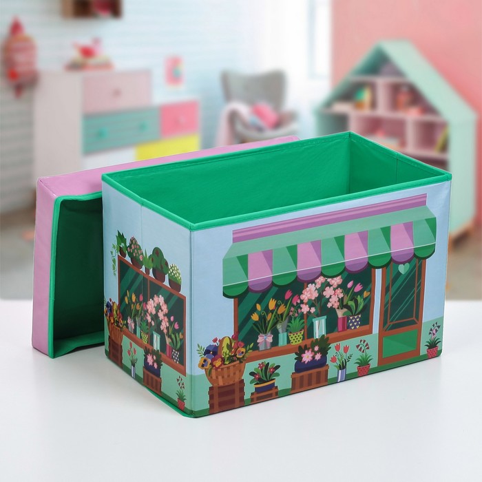 Короб для хранения 48x30x32 см "Цветочный магазин", розовый
