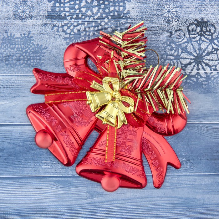 Украшение ёлочное колокольчик "Двойной с колокольчиками" 12,3*9,5 см, красный