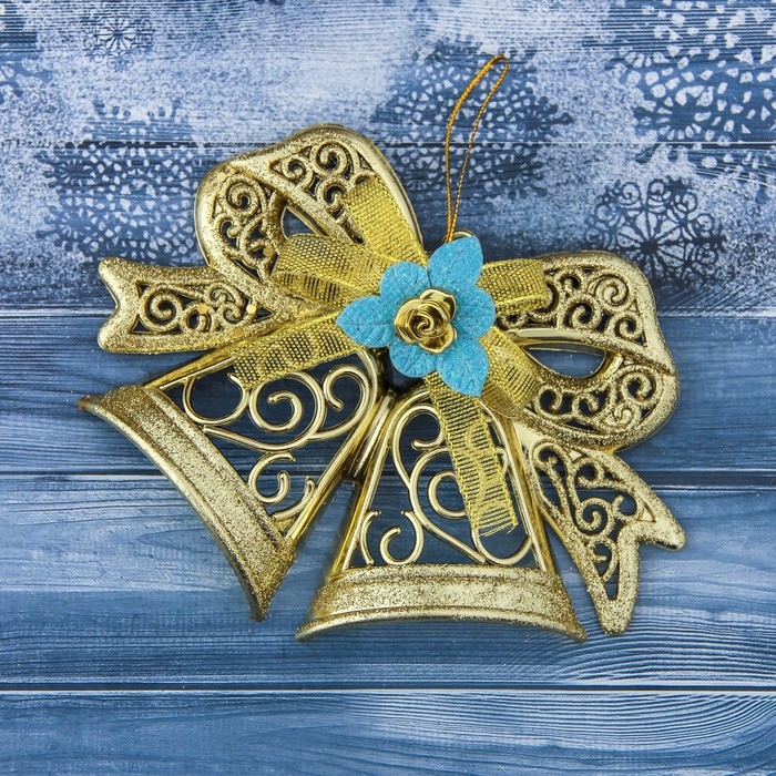 Украшение ёлочное колокольчик "Двойной с цветочком" 11,5*15 см, золото