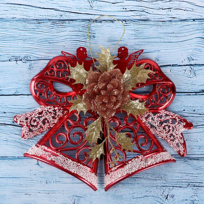 Украшение ёлочное колокольчик "Двойной с шишкой" 28*21,5 см, красный