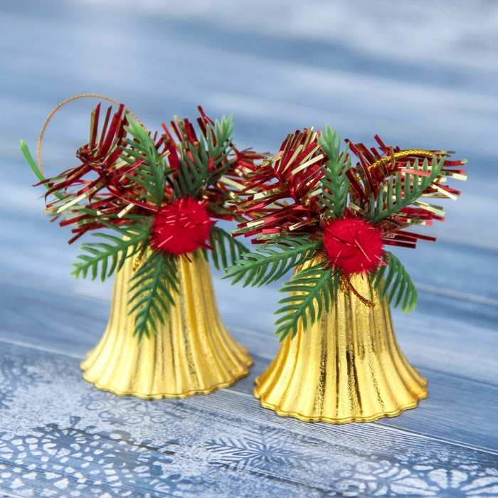 Украшение ёлочное колокольчик "Ягодка" (набор 2 шт.) 4,5*4,5 см, золото