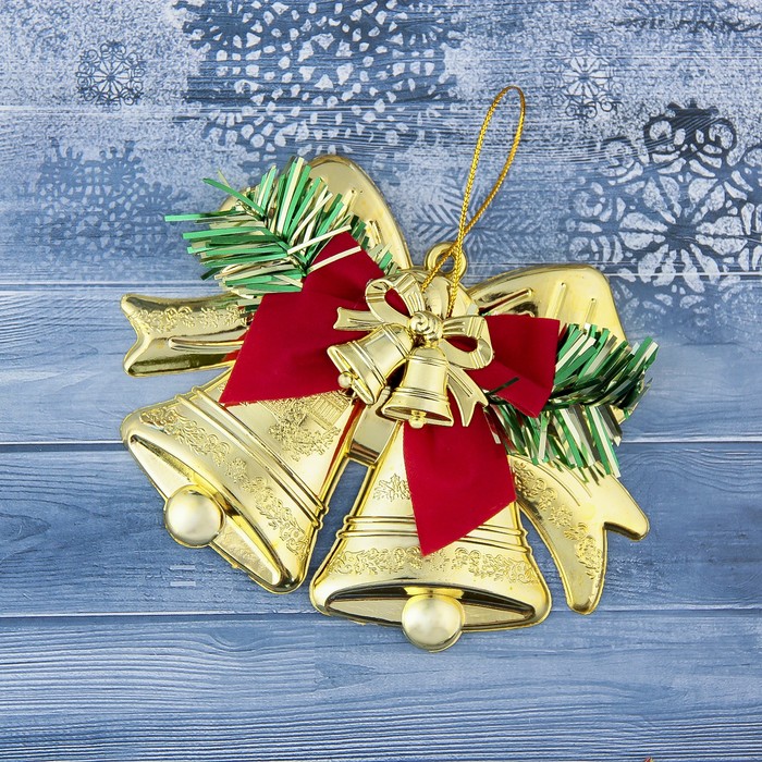Украшение ёлочное колокольчик "Двойной с колоколами" 12,3*9,5 см, золото