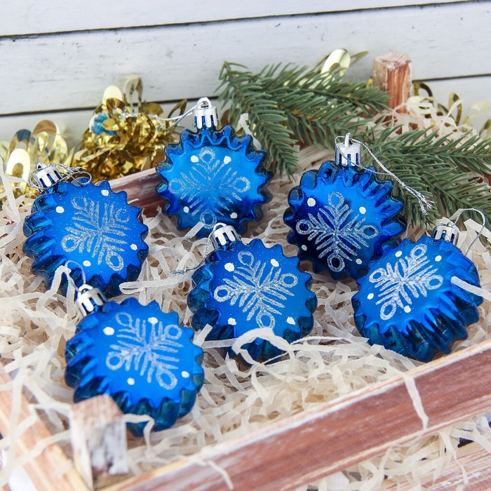 Украшение ёлочное "Печенье" снежинка (набор 6 шт) 4*5 см, синий