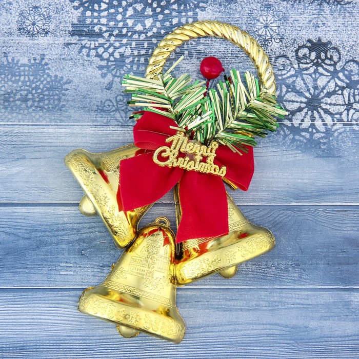 Украшение новогоднее колокольчики с бантиком   10*14,5 см