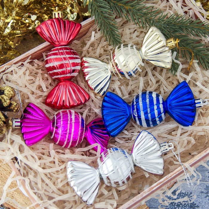 Набор украшений пластик 5*10 см 5 шт конфеты круглые цветные