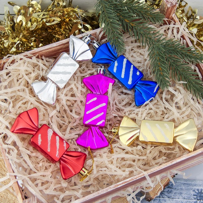 Набор украшений пластик 2,7*9,5 см 5 шт конфеты цветные