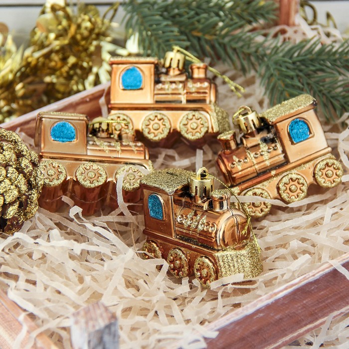 Украшение ёлочное "Паровозик" коричневый (набор 4 шт) 7*5 см