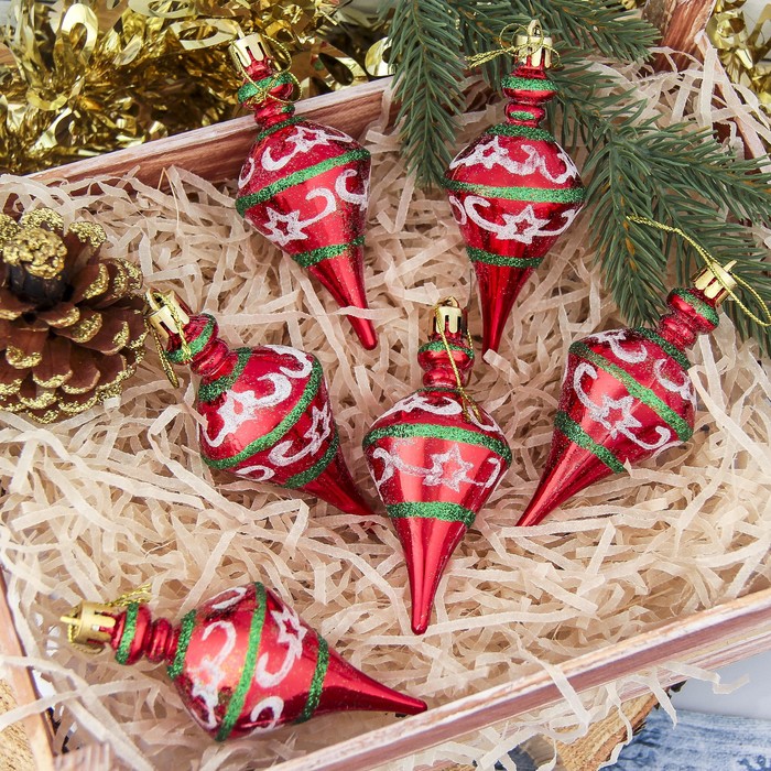 Украшение ёлочное "Сосулька" красно-зелёная (набор 6 шт) 5*10 см