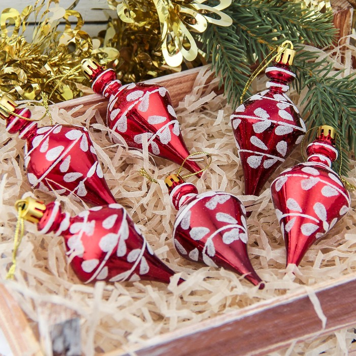 Украшение ёлочное "Сосулька" красно-белая (набор 6 шт) 5*10 см