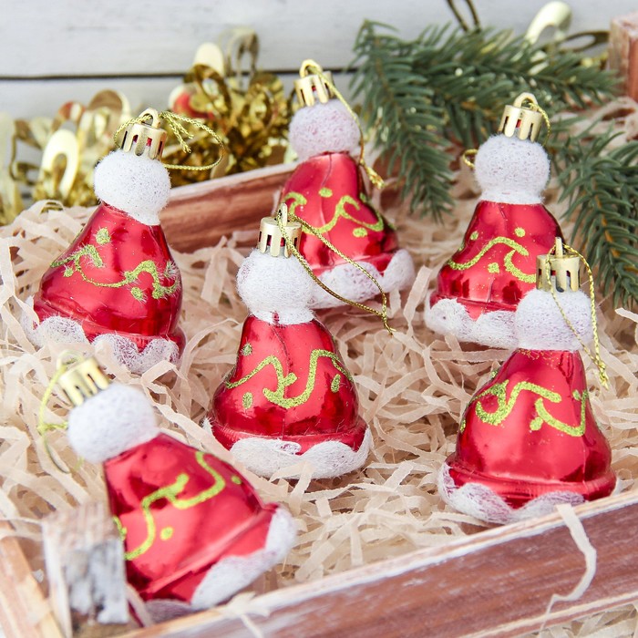 Украшение ёлочное "Шапка" красная с посыпкой (набор 6 шт) 5*6 см