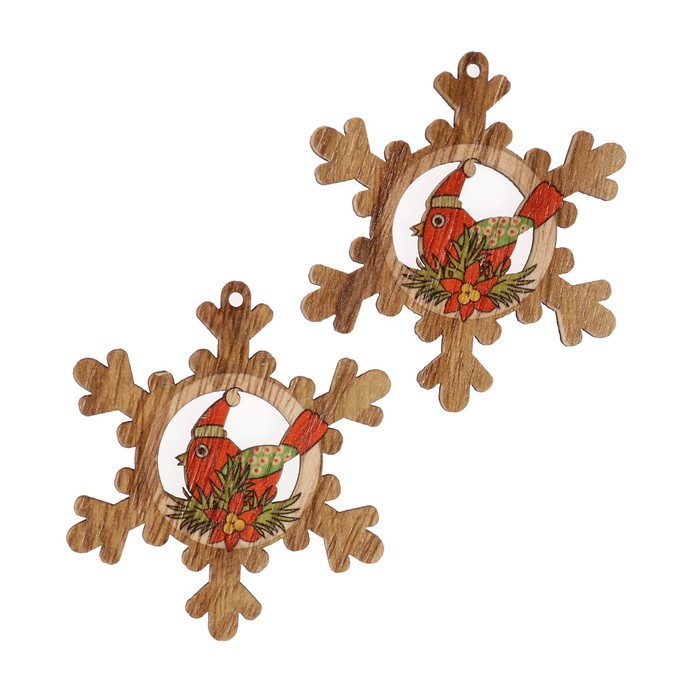 Набор декора для творчества дерево "Снегирь в снежинке" набор 2 шт 7х7 см