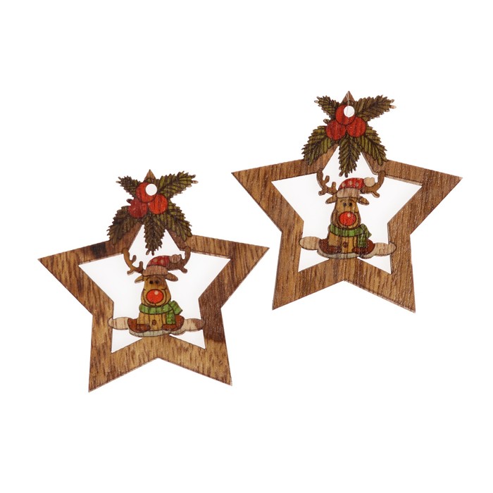 Набор декора для творчества дерево "Лосик в звёздочке" набор 2 шт 7х6,7 см