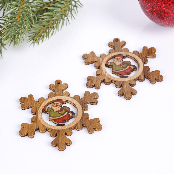 Набор декора для творчества дерево "Дедушка мороз в снежинке" набор 2 шт 7х7 см