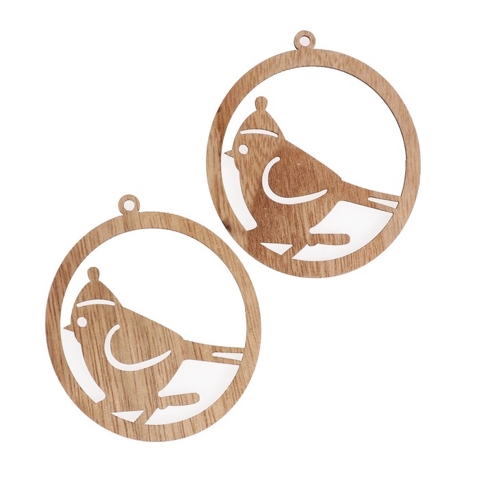 Набор декора для творчества дерево "Снегирь в колпаке в шарике" набор 2 шт 7х6,4 см