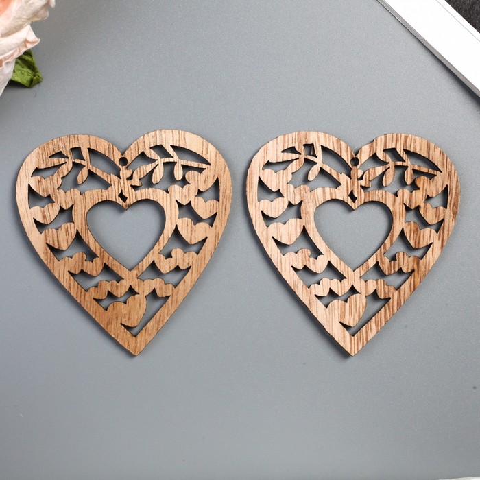 Набор декора для творчества дерево "Сердечки в сердечке" набор 2 шт 7,2х7,1 см