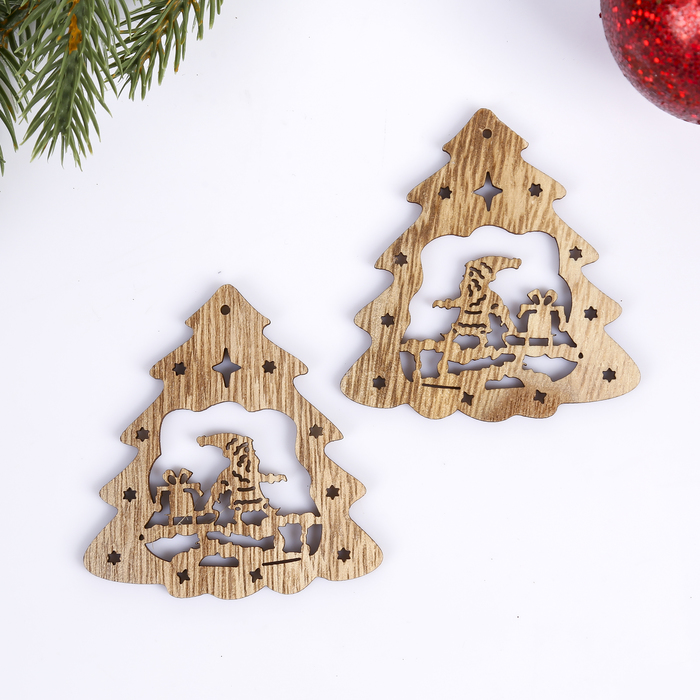 Набор декора для творчества дерево "Дед Мороз в ёлочке" набор 2 шт 8х7,3 см