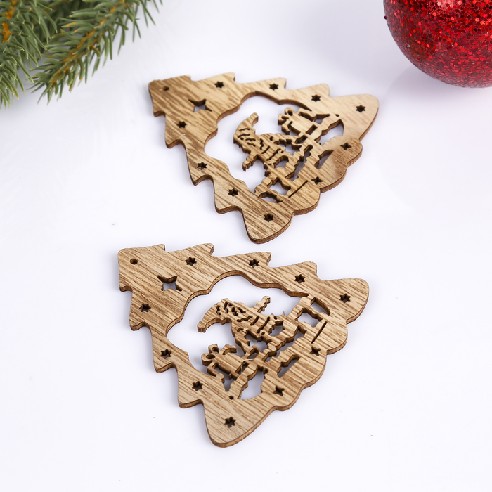 Набор декора для творчества дерево "Дед Мороз в ёлочке" набор 2 шт 8х7,3 см