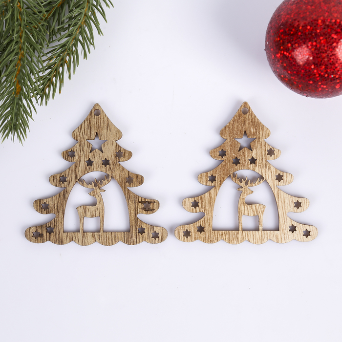 Набор декора для творчества дерево "Олень в ёлочке" набор 2 шт 8х8 см
