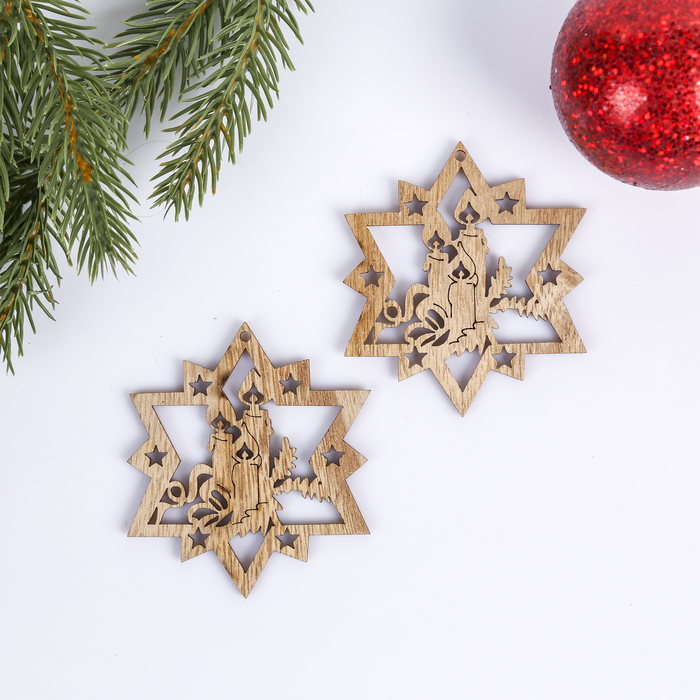 Набор декора для творчества дерево "Свечи в звёздочке" набор 2 шт 7,4х6,5 см