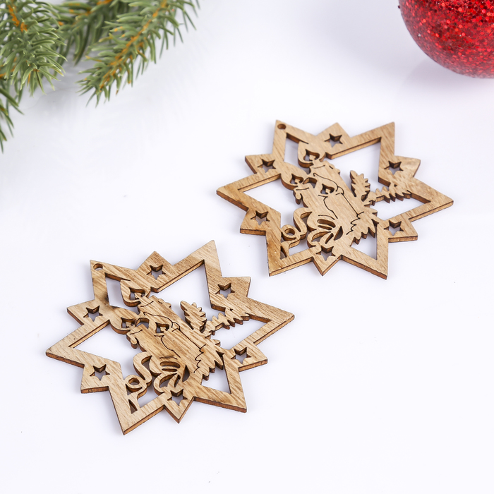 Набор декора для творчества дерево "Свечи в звёздочке" набор 2 шт 7,4х6,5 см