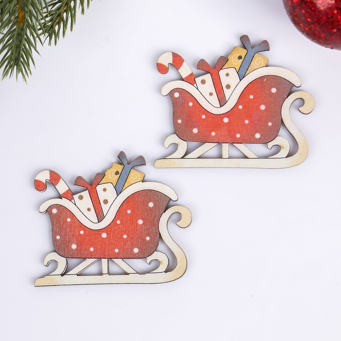 Набор декора для творчества дерево "Сани с подарками" набор 2 шт 6,4х7,4 см