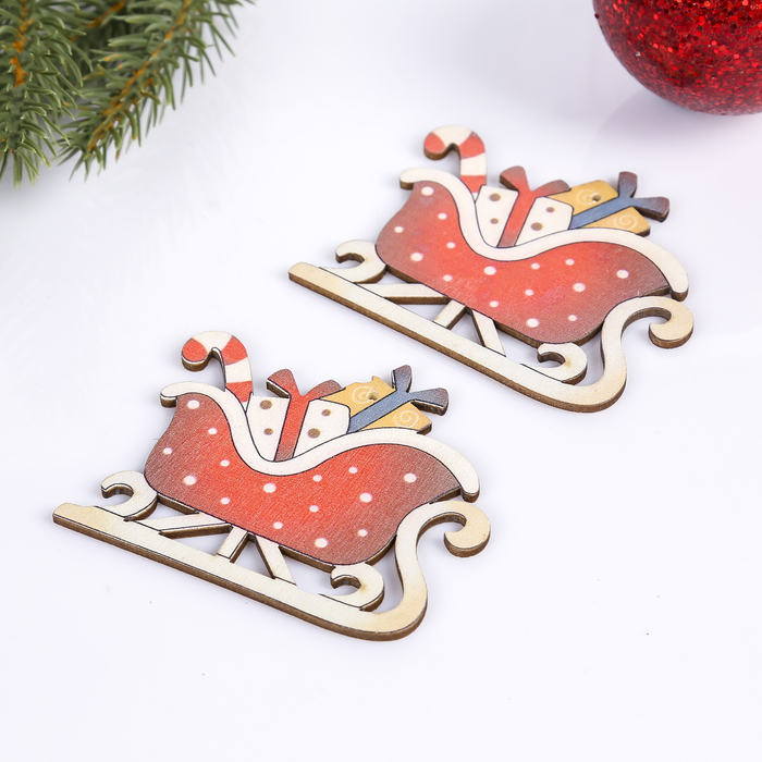 Набор декора для творчества дерево "Сани с подарками" набор 2 шт 6,4х7,4 см