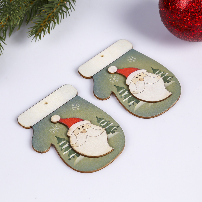 Набор декора для творчества дерево "Дедушка Мороз на варежке" набор 2 шт 7,5х6,2 см