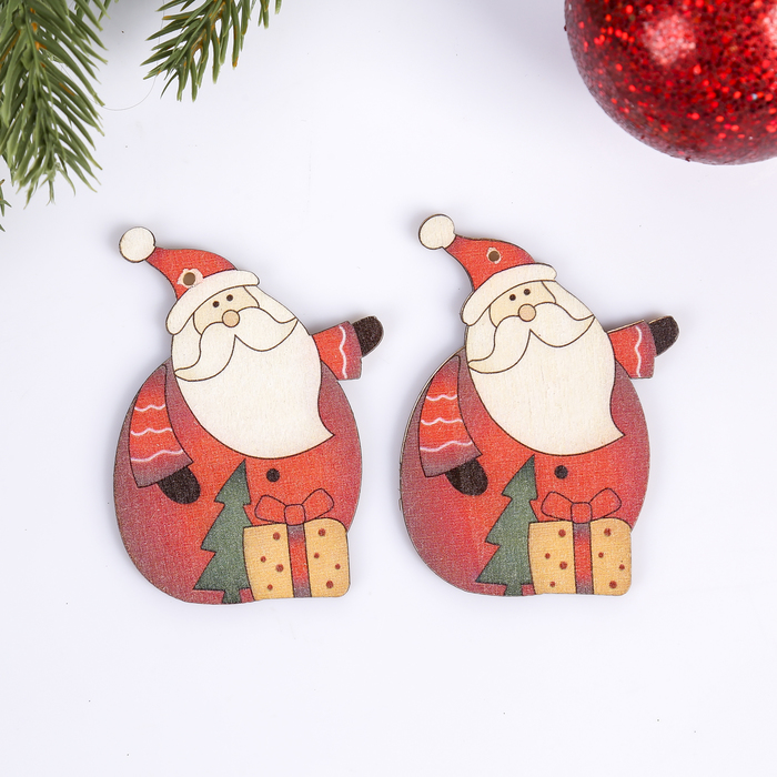 Набор декора для творчества дерево "Дедушка Мороз и подарки" набор 2 шт 7,4х4,8 см