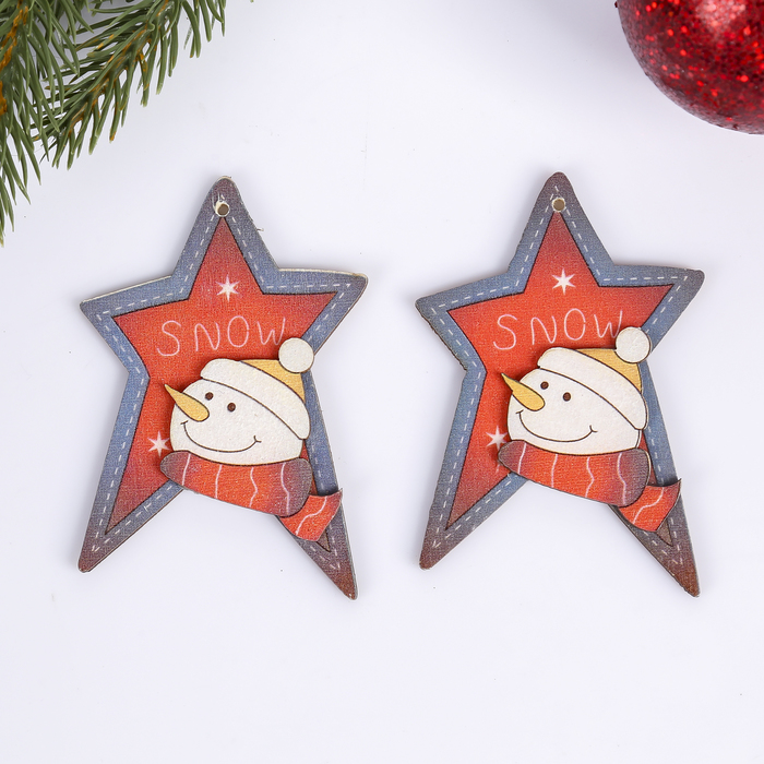 Набор декора для творчества дерево "Снеговик и звезда" набор 2 шт 8,3х5,8 см