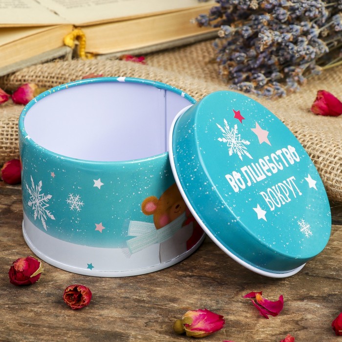 Шкатулка металл круглая "Поросята и медвежата - Волшебство вокруг" 4,5х7,5х7,5 см