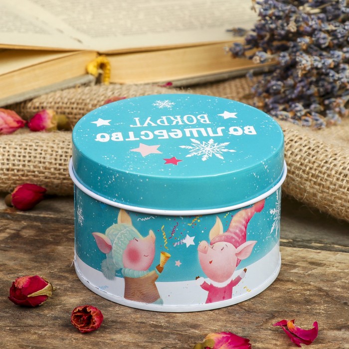 Шкатулка металл круглая "Поросята и медвежата - Волшебство вокруг" 4,5х7,5х7,5 см