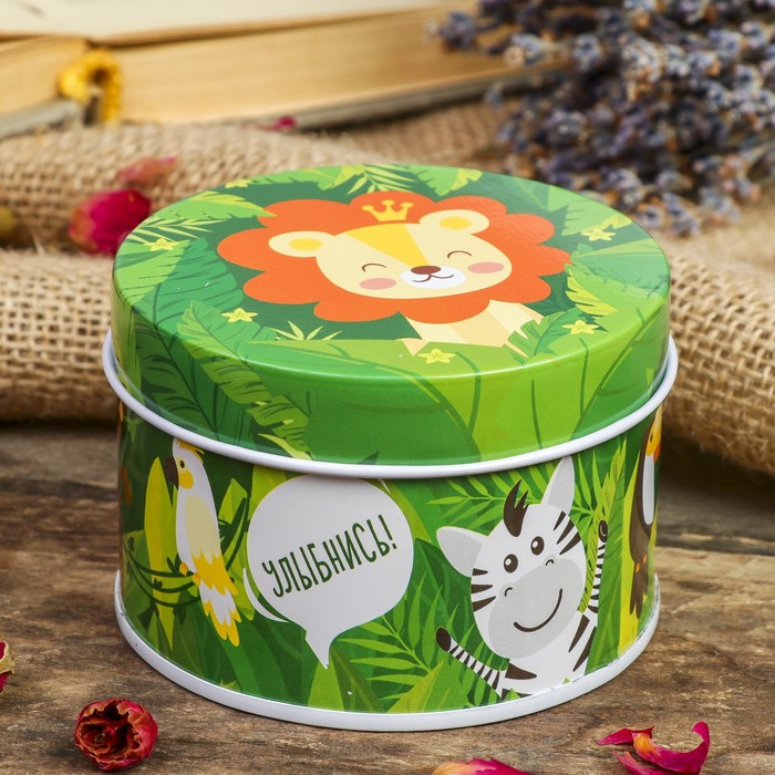 Шкатулка металл круглая "Зверята в джунглях" 4,5х7,5х7,5 см