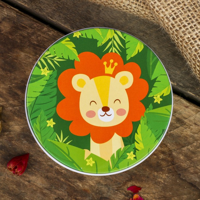 Шкатулка металл круглая "Зверята в джунглях" 4,5х7,5х7,5 см