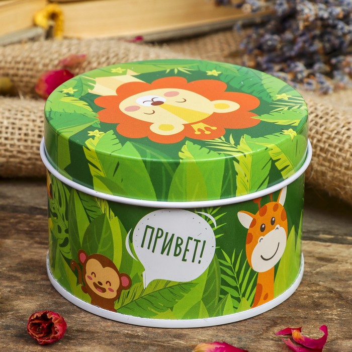Шкатулка металл круглая "Зверята в джунглях" 4,5х7,5х7,5 см