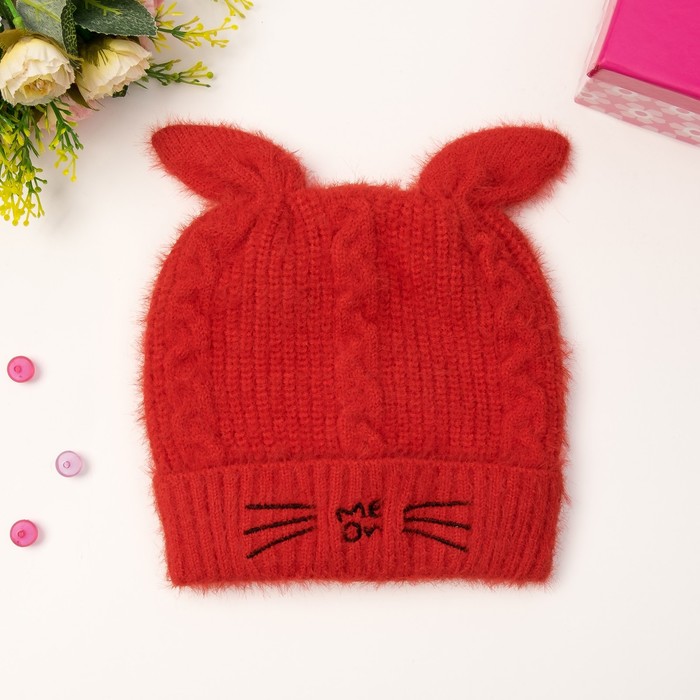 Шапка детская MINAKU "Мяу", размер 50, цвет красный
