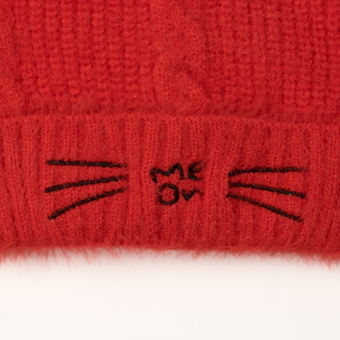 Шапка детская MINAKU "Мяу", размер 50, цвет красный