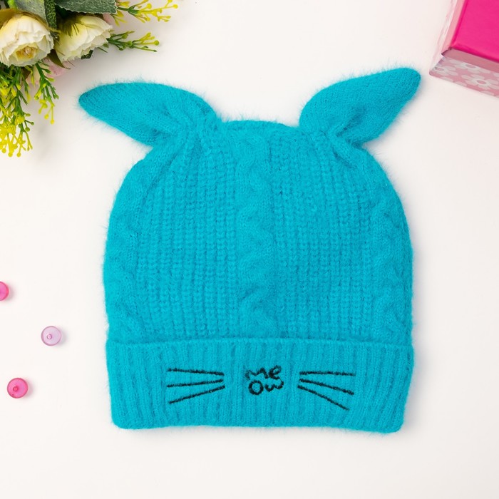 Шапка детская MINAKU "Мяу", размер 50, цвет голубой