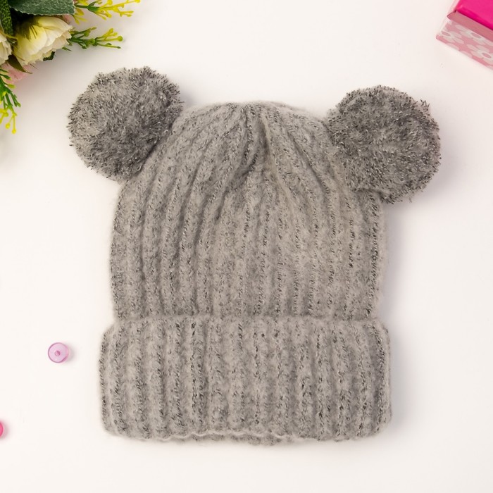 Шапка детская "Мышонок", размер 50, цвет серый