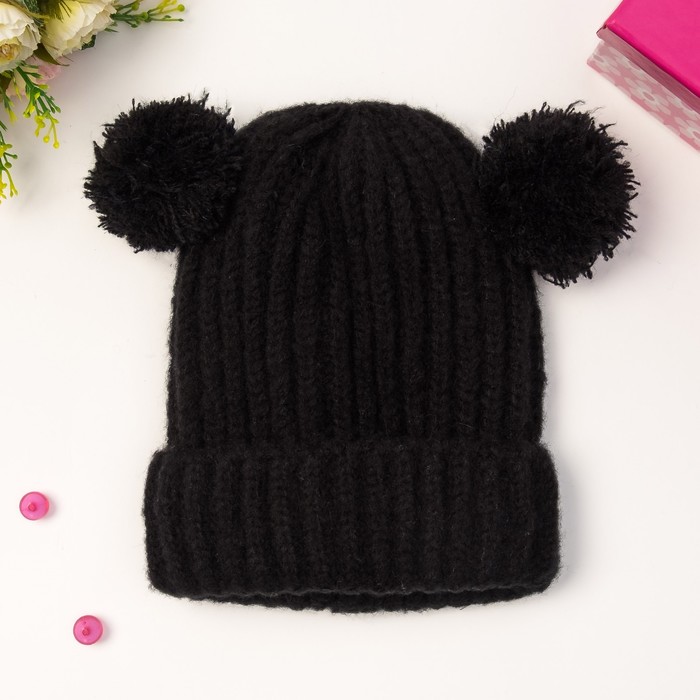 Шапка детская "Мышонок", размер 50, цвет чёрный