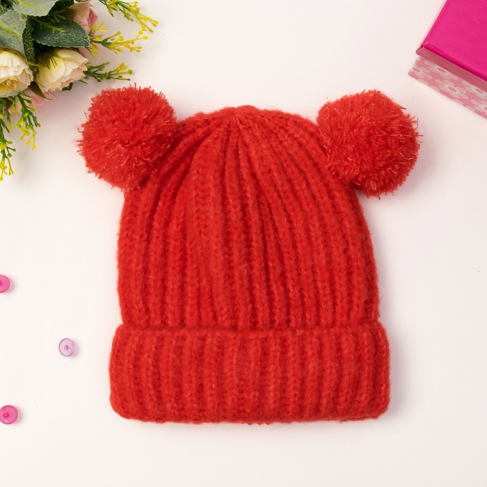 Шапка детская "Мышонок", размер 50, цвет красный