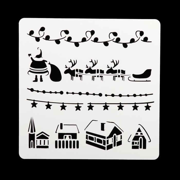 Трафарет квадратный "Дед Мороз уже в пути" 15х15 см