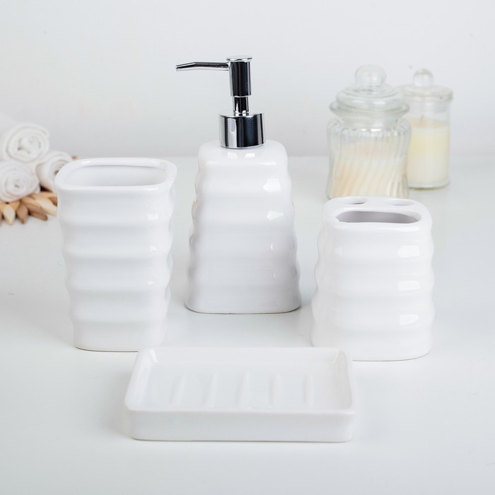 Набор для ванной "Трапеция", 4 предмета, цвет белый