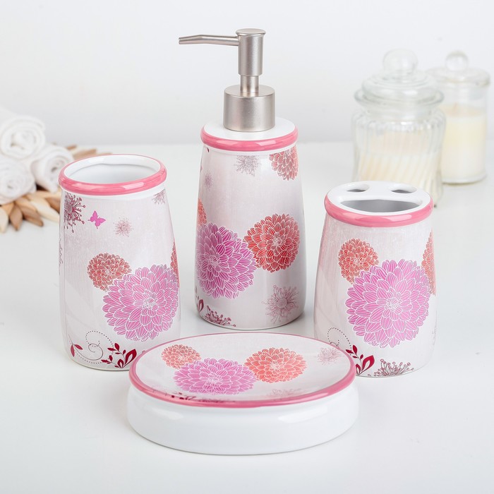 Набор для ванной "Астра" 4 предмета: мыльница, дозатор для мыла, 2 стакана