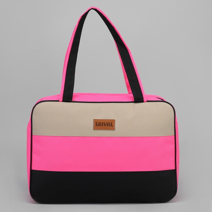 Сумка спортивная, отдел на молнии, цвет чёрный/розовый/бежевый